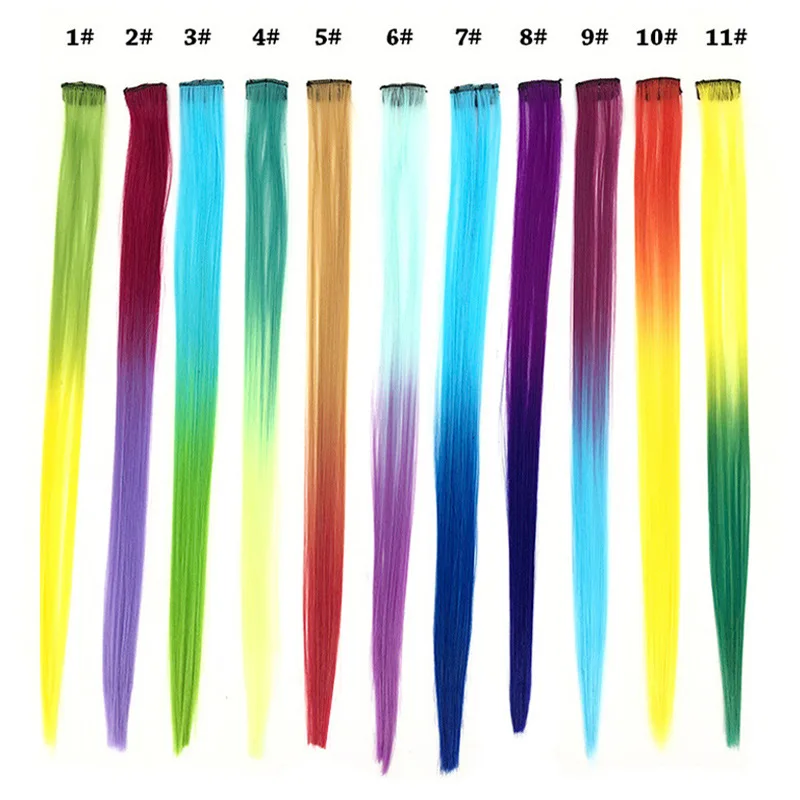 33colors Straight Rainbow Clip Gradient Hair 20inch Synthetic Colorful Hair Extensions Ombre Hairpiece For Girls