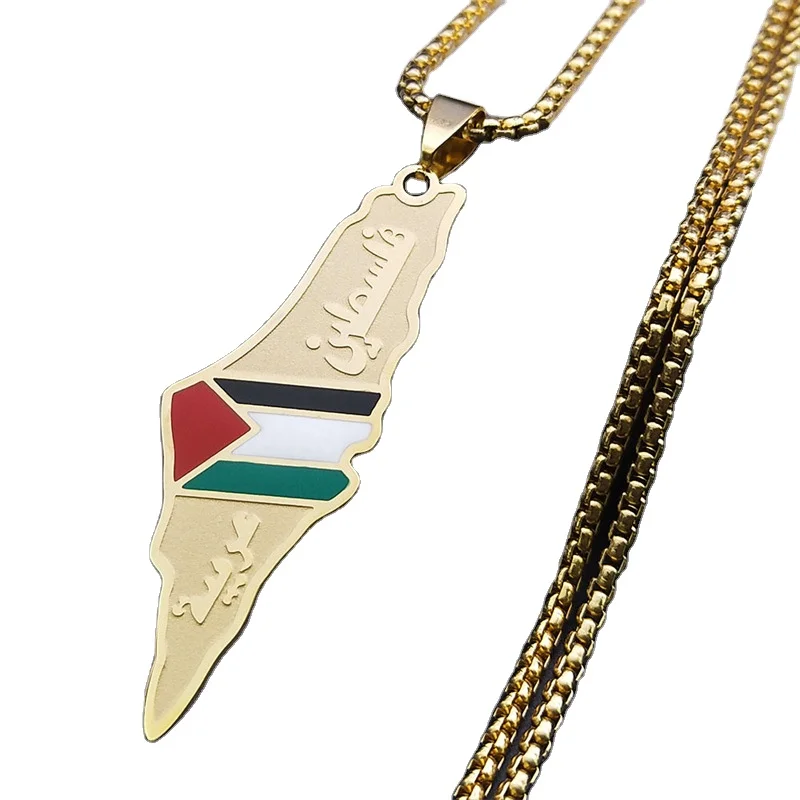 Stainless Steel Arabic and Hebrew Israel Palestine Map Pendant Necklace for Women and Men Wholesale Israel Jewelry