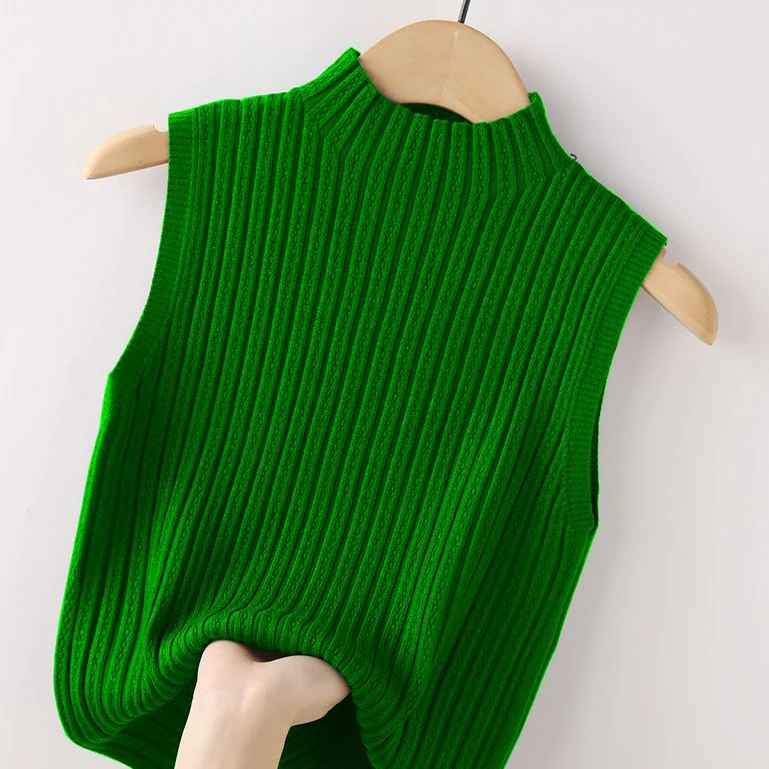 Half neck wide pit striped knitted vest summer new casual retro chic sleeveless top bottoming shirt vest for ladies