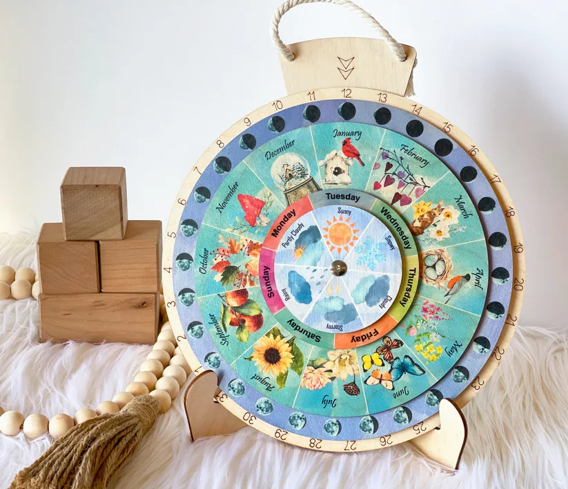 Wholesale Creative Pendant Wooden Wheel Calendar Wooden Crafts For Home Decoration