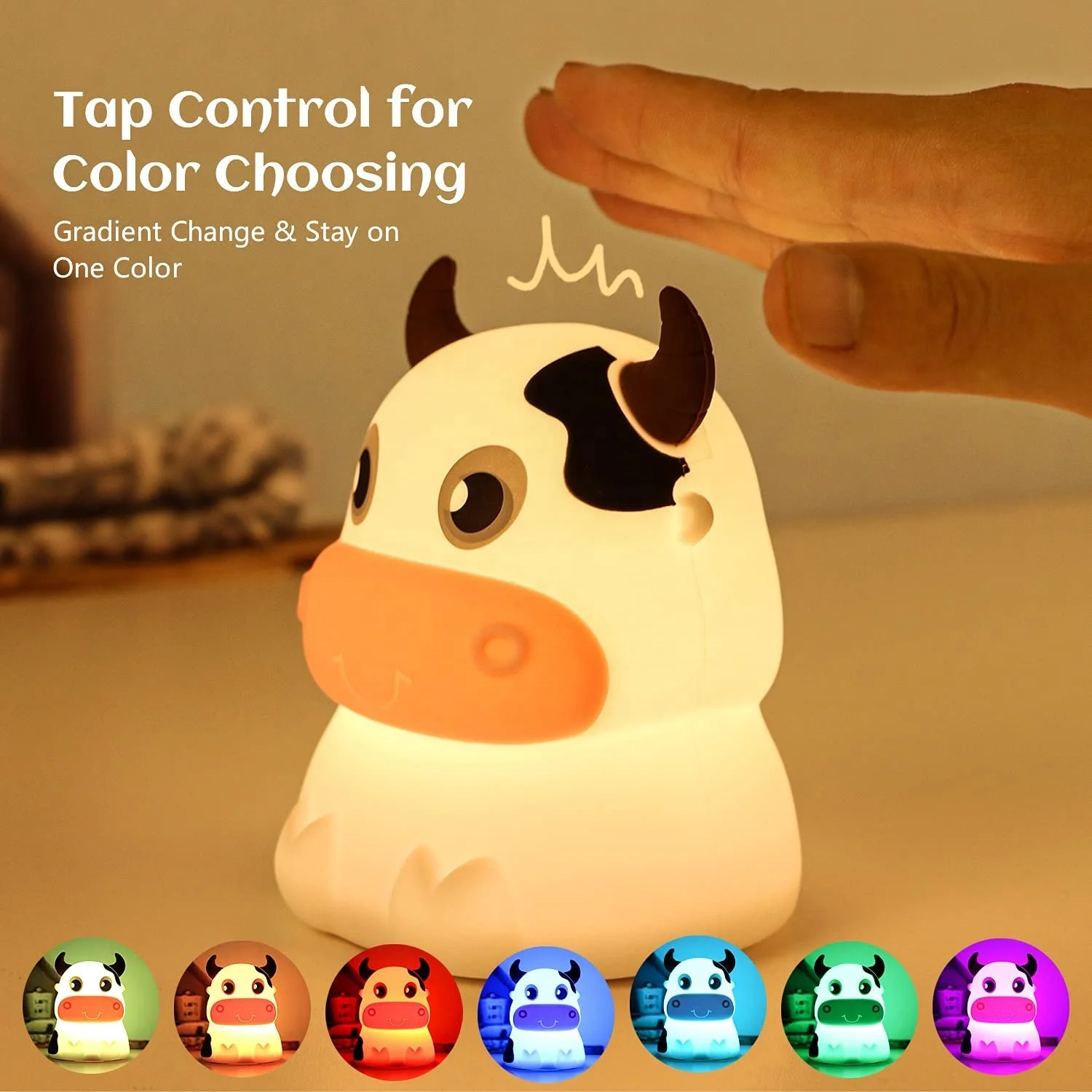 Touch Sensor Bedroom Bedside Lamp For Kids Baby Gift Cute Cow Night Light Silicone Night Lamp