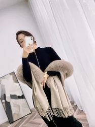 Женский зимний воротник из лисьего меха, шали, накидка, кашемировая шаль с кисточкой