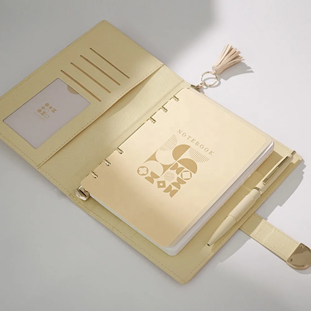 New trend giveaways LOW MOQ customized logo A5 A6 recycled PU Leather organizer 6 ring binder notebook custom planner