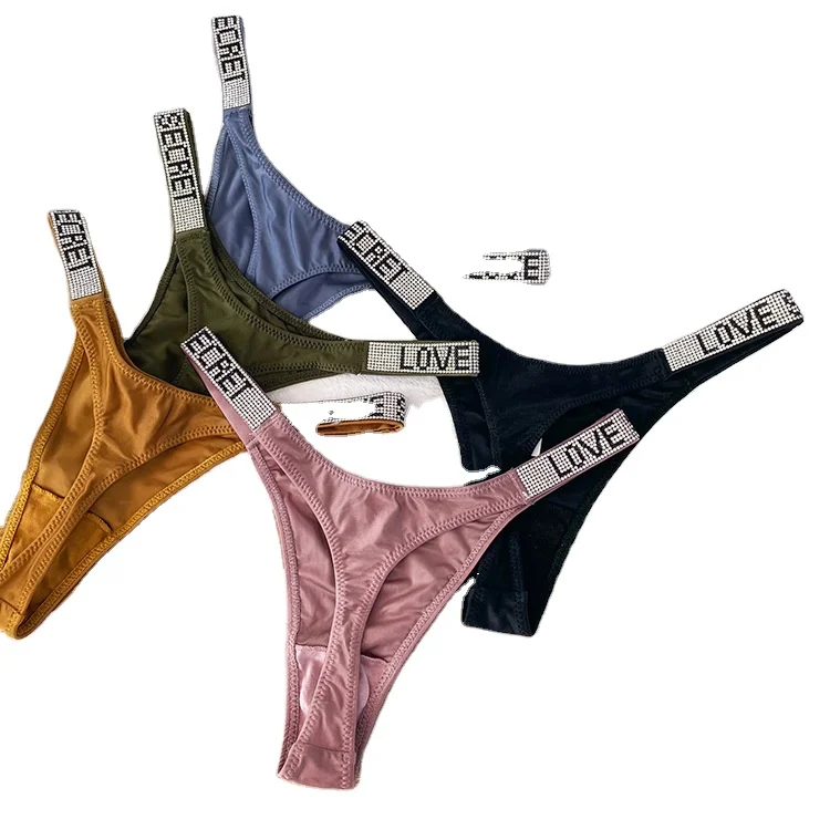 
2021 Arrivals Letter Rhinestone Underwear Wholesale Diamonds Low Waist Fitness Panties Rhinestone Thong Sexy Thongs For Women 