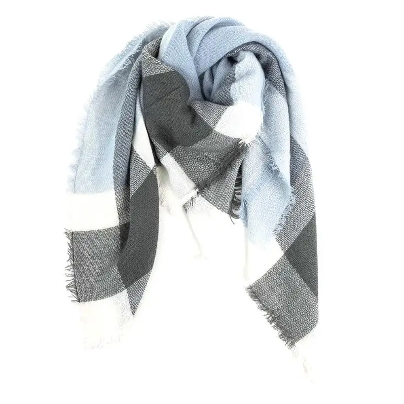 Индивидуальный Зимний синий квадратный шарф в клетку для женщин плотный тканый кашемировый серый теплый узор акриловая