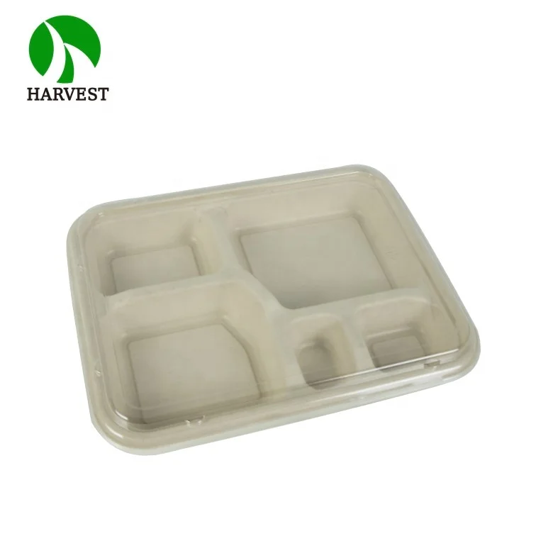 5 отсеков одноразовый вынос на из биоразлагаемой бумажной массы Bento поднос для еды обеда