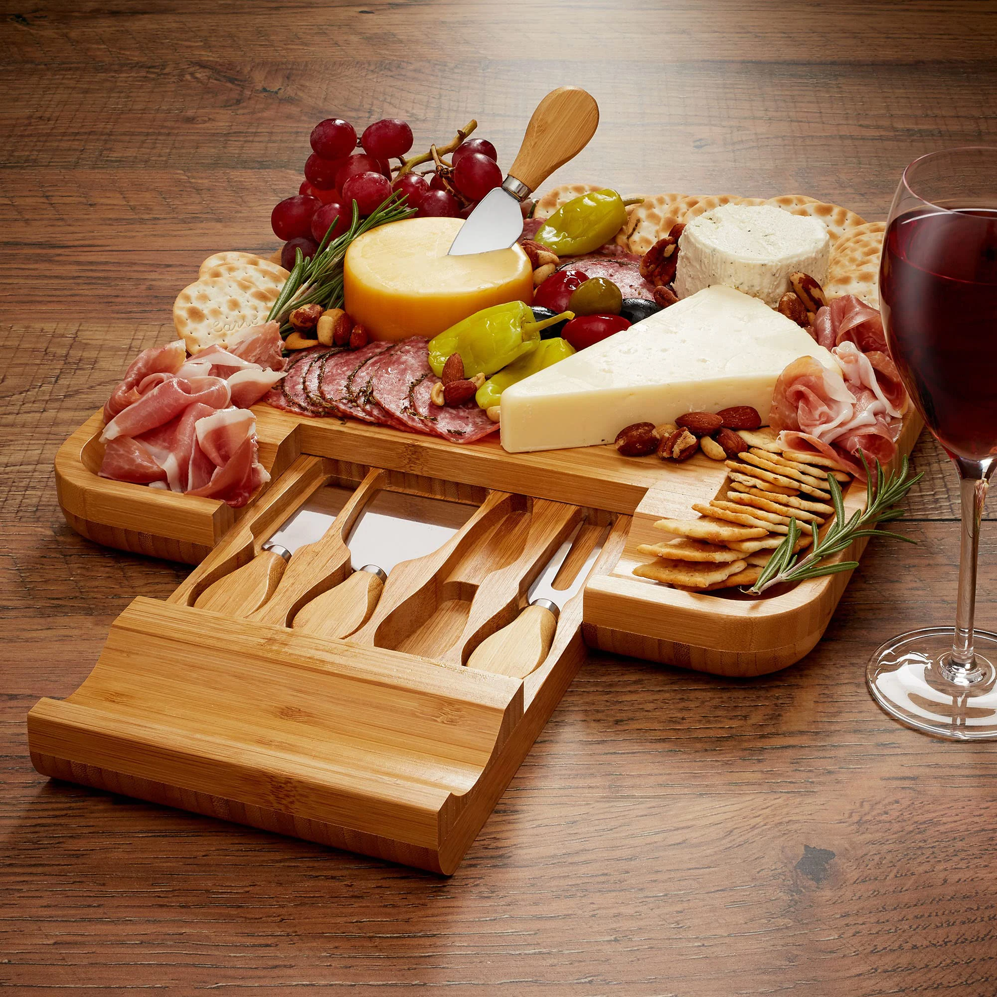 Hot Selling Large Charcuterie Board Set Bamboo Custom Cutting Board Meat Platter Serving Cheese Boards With Knife Set