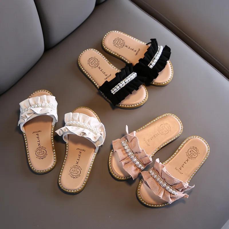 Hot design summer beautiful pearl design kids girls sandals girl shoes
