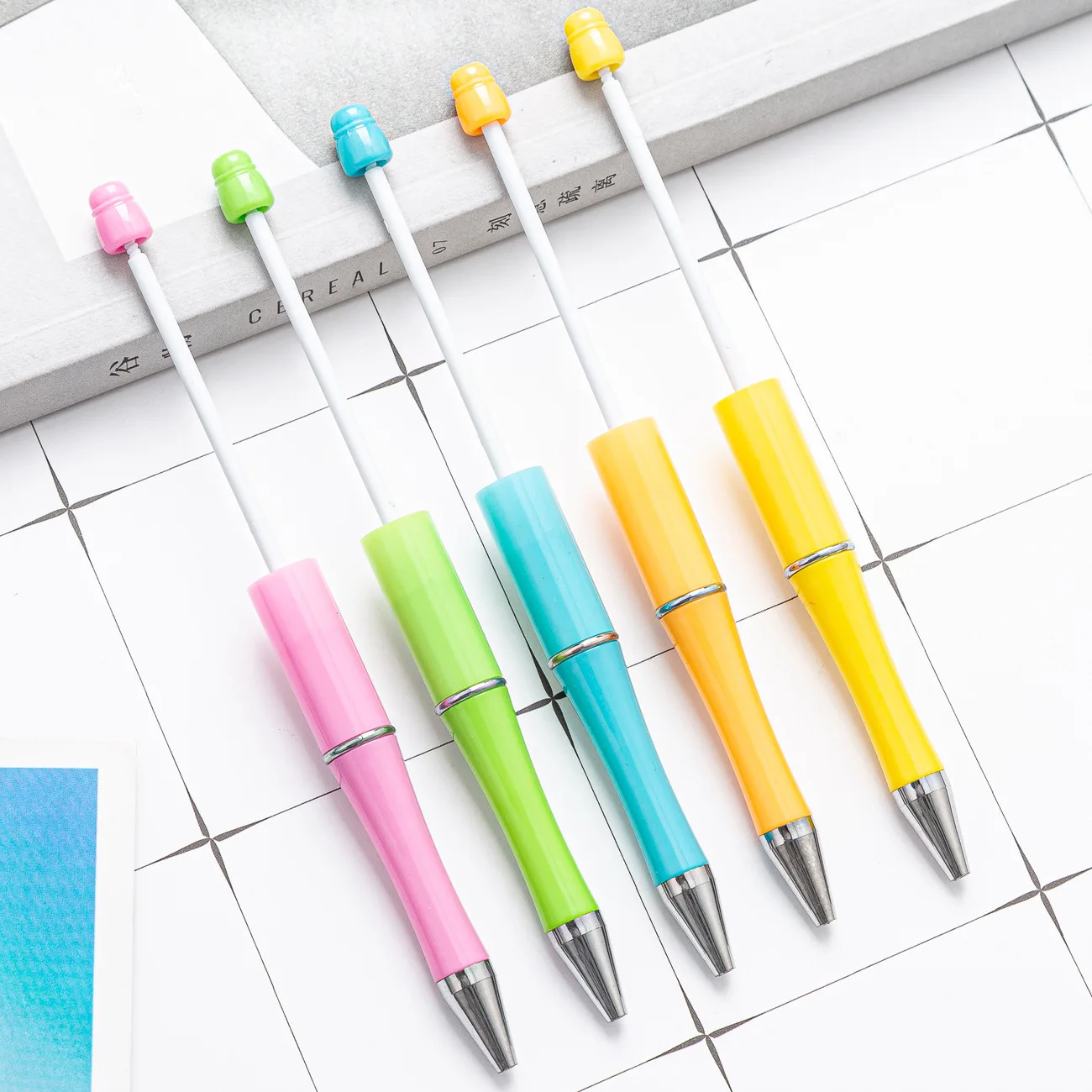 Hot Sale Add a Bead Jewelry Ball Pen Decorative Beaded Gift Pen Beadable Plastic Ballpoint