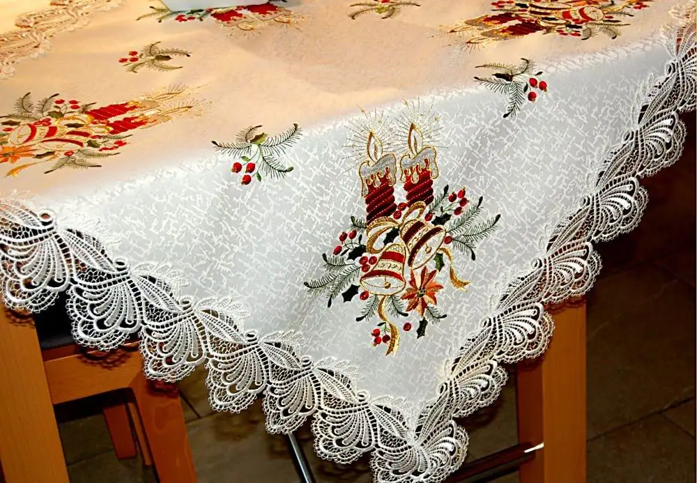 christmas tablecloth with embroidery and cutwork