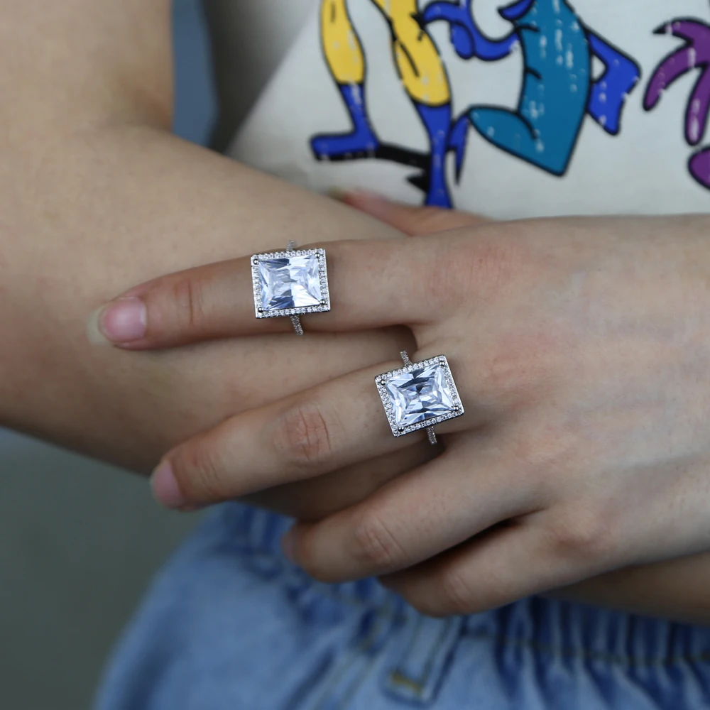 princess cut big pink cz ring for women wedding engagement design fashion jewelry