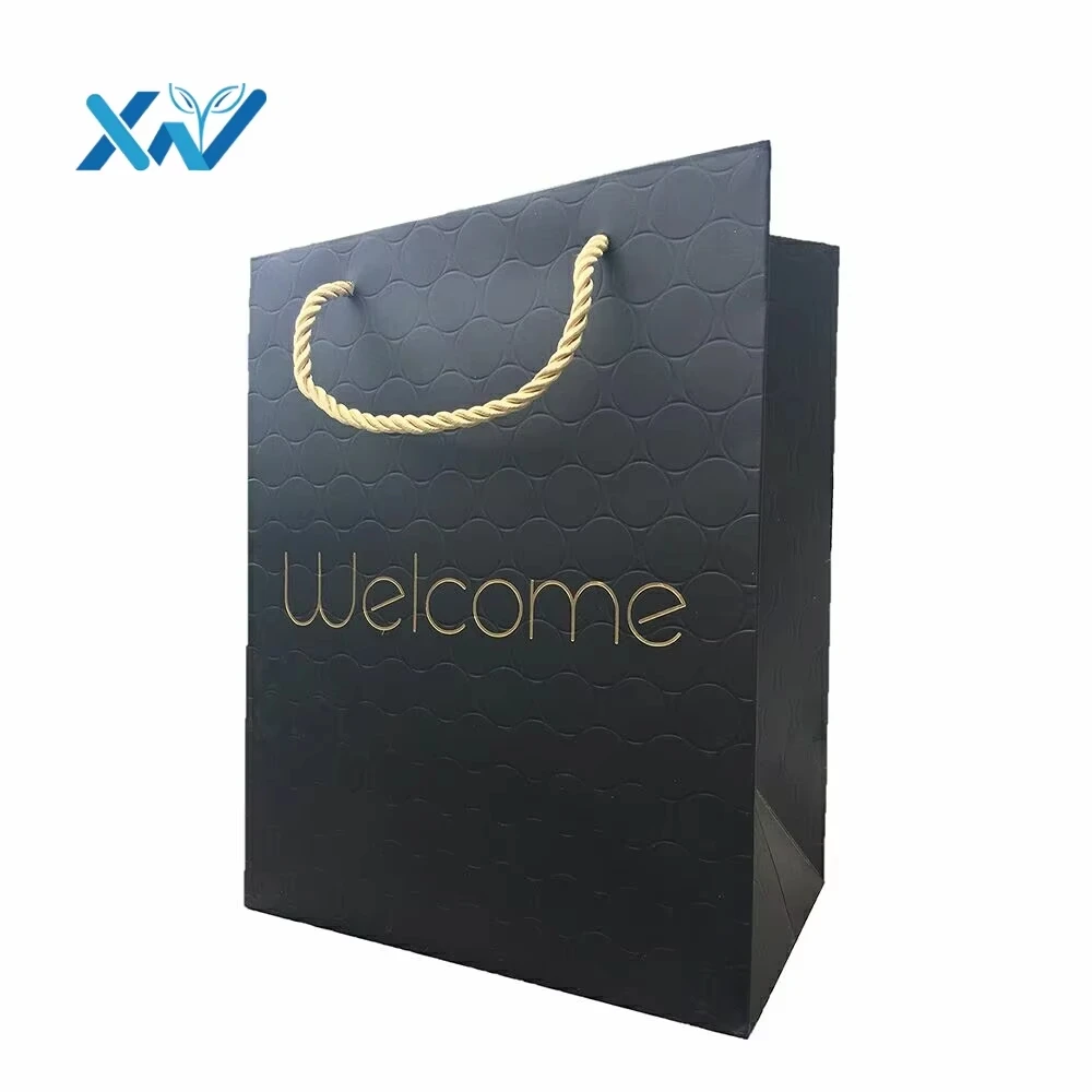 Custom Logo Black Matt Cardboard Retail Business Kraft Cloth Shopping Paper Bag Black Gift Boutique Paper Bag with Cotton Rope H
