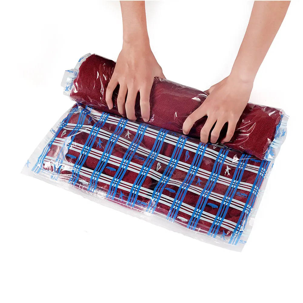 Roll up zip vacuum compression storage bags for travelling