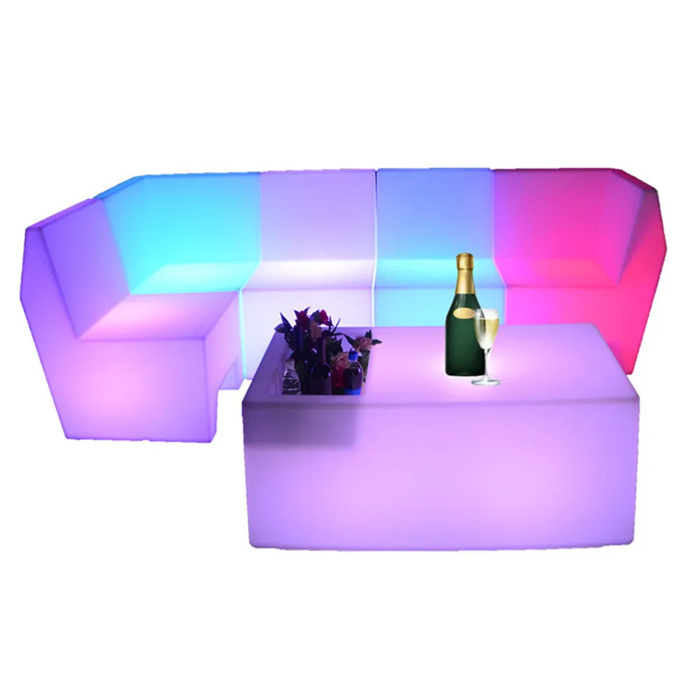 dongguan factory nightclub hookah lounge led furniture table chairs sofa set light up sofa