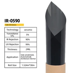 Black Window Tinted Wholesale 35% Vlt Uv99 2Mil Heat Insulation 90% IR3590 Nano-Ceramic Film For Car Window