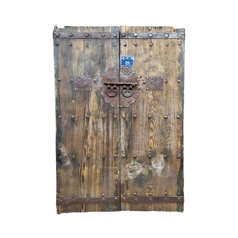Antique old traditional reclaimed Chinese rustic  pine solid wood door