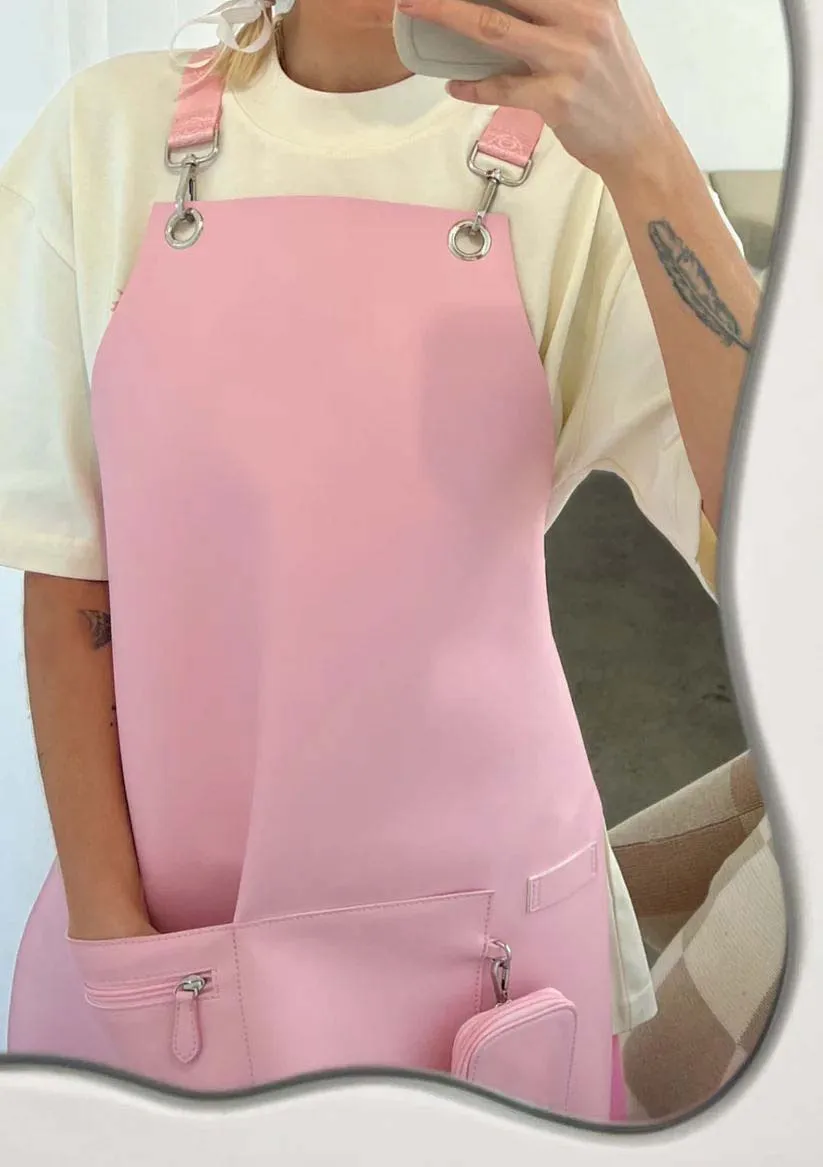 SunYue Waterproof Salon Beauty Pink Pu Leather Aprons With Cotton Straps For Barber Hairdresser