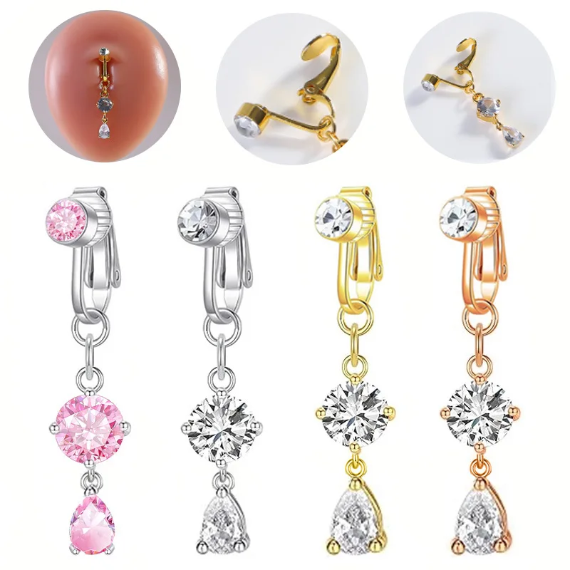 NUORO New Simple Water Drop Zirconia Piercing Jewelry Fake Ear Clip Zircon Drop Navel Nail for Women