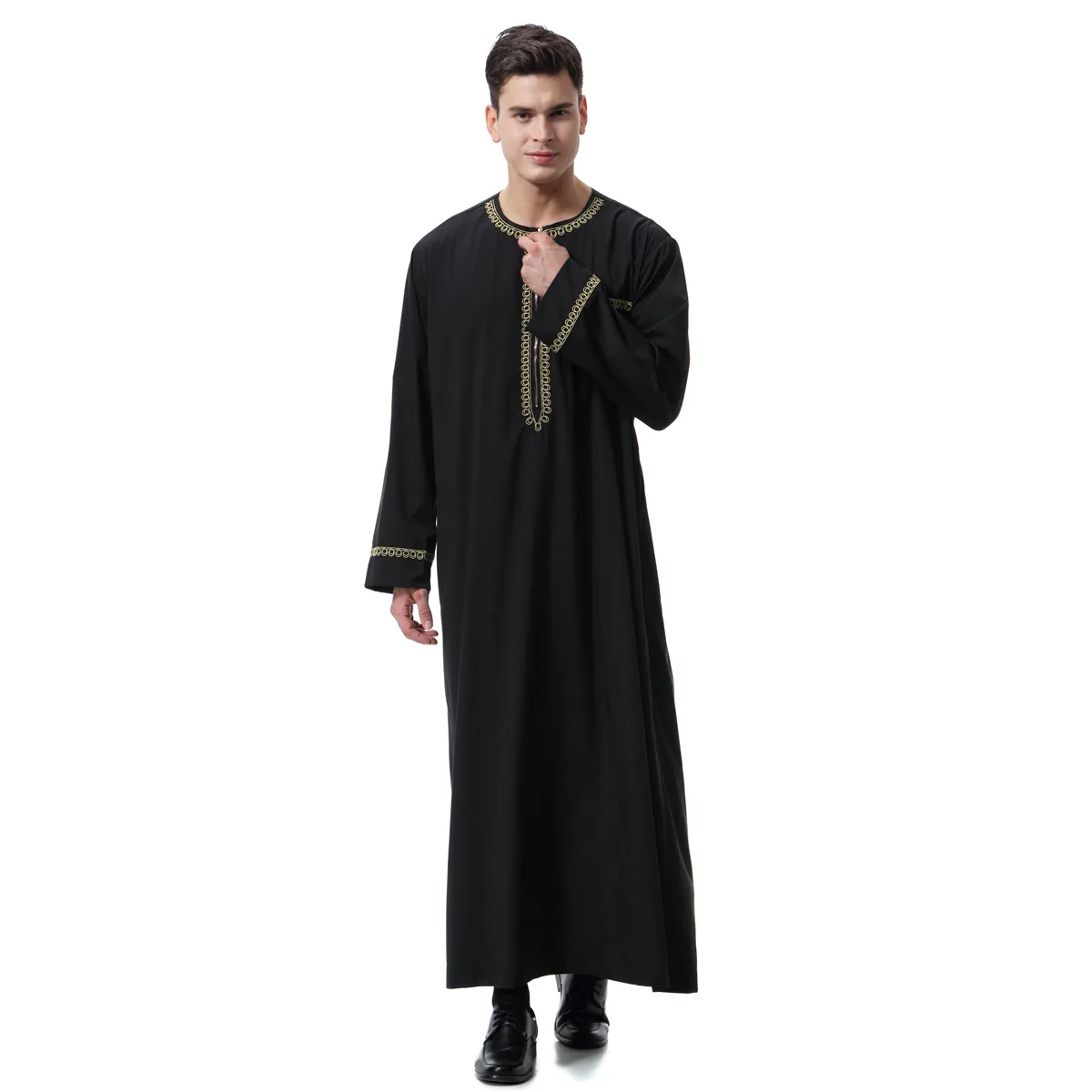  2021New Fashion arab islamic clothes robe O-ne zipper long sleeve thawb caftan muslim men thobe