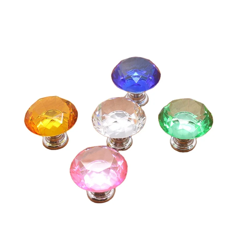 Multi-color Crystal Glass Diamond Drawer Cabinet Door Handle Single Hole Alloy Handle Wardrobe Cupboard Knob