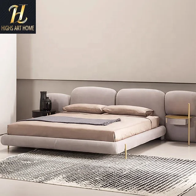 Italian Bed Luxury Villa Master Bedroom New Design Stone Bed Widescreen Headboard 1.8m Double Bed Creative Furniture