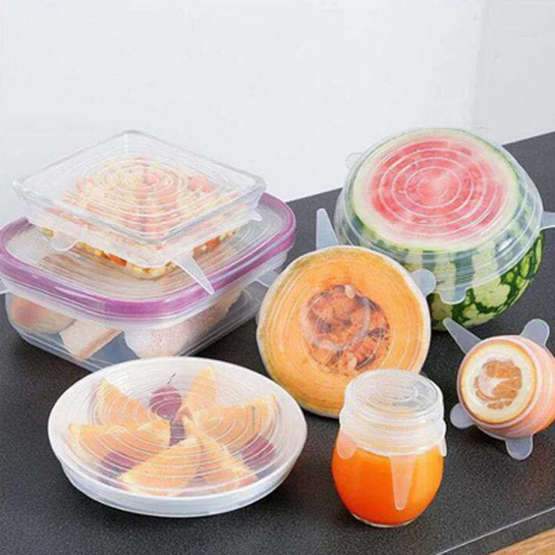6 шт. многоразовые силиконовые натяжные крышки для дома и кухни