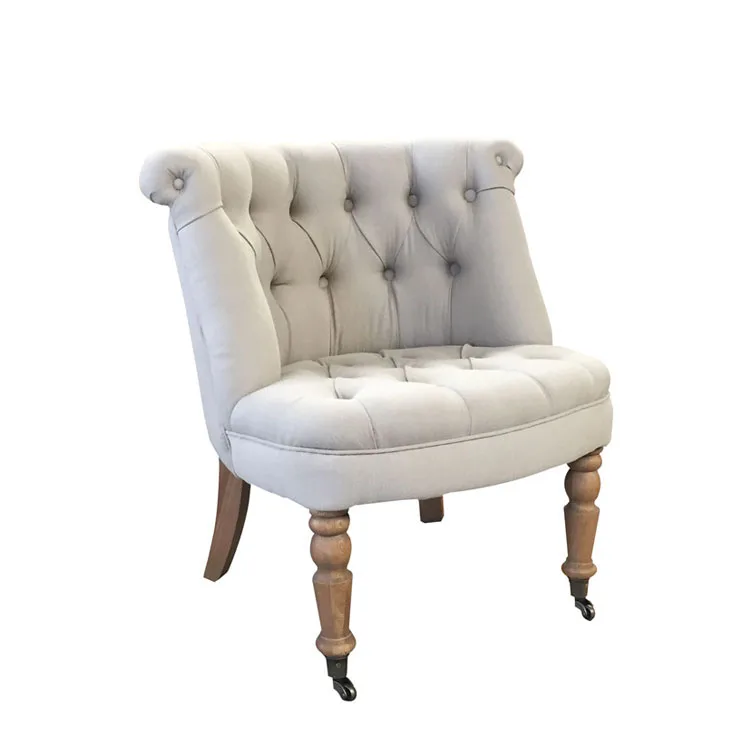 MRS WOODS Luxury French style white tufted upholstered sofa fauteuil with oak legs
