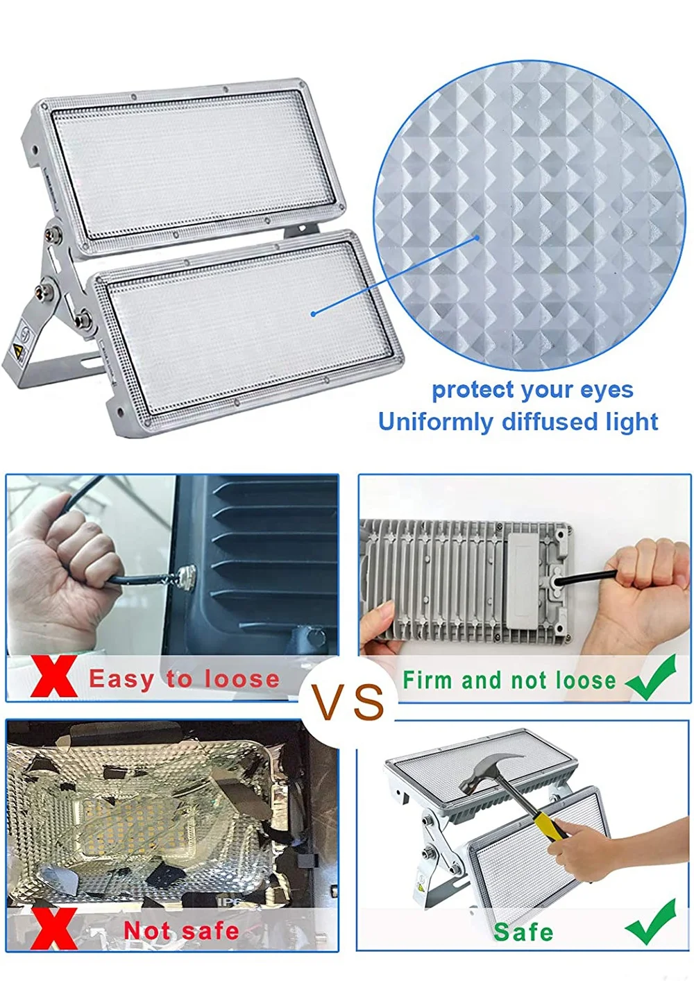 100W LED Flood Light 10000lm 6500K Led Spotlight IP67 Waterproof Outdoor LED Stadium Light for Backyard Garden Playground Tunnel Lights