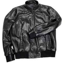Luxury real python snake skin genuine python leather men bomber jacket, luxury leather jacket men, men bomber leather jacket