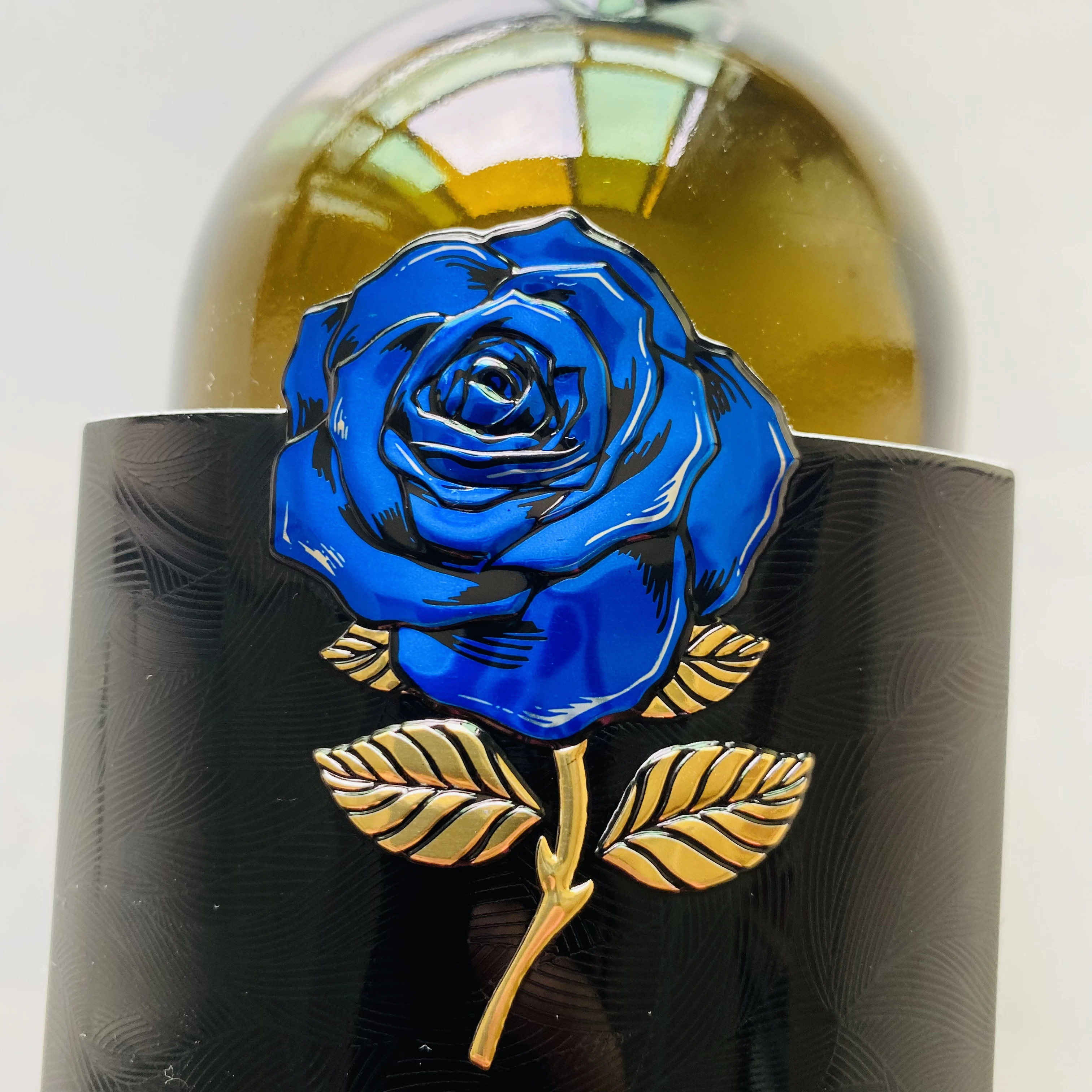 Custom printing self adhesive embossed metal stickers Red wine perfume bottle printed aluminum labels