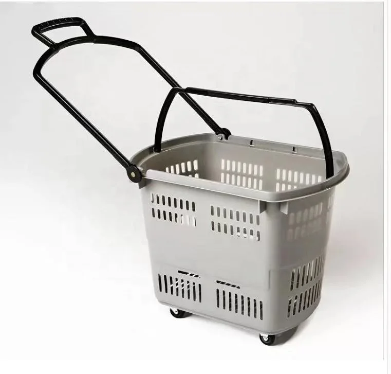 Высококачественная новая стильная корзина для покупок из пластика с 4 колесами магазина