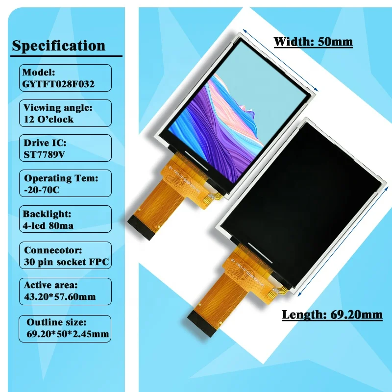 30 Pin 240*320 Color TFT Display touch Spi  ST7789 RGB TFT LCD Manufacturer 2.8 inch tft lcd display