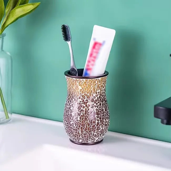 Hot selling bathroom accessory set, 4-piece mosaic glass resin bathroom decoration set, collection room accessories