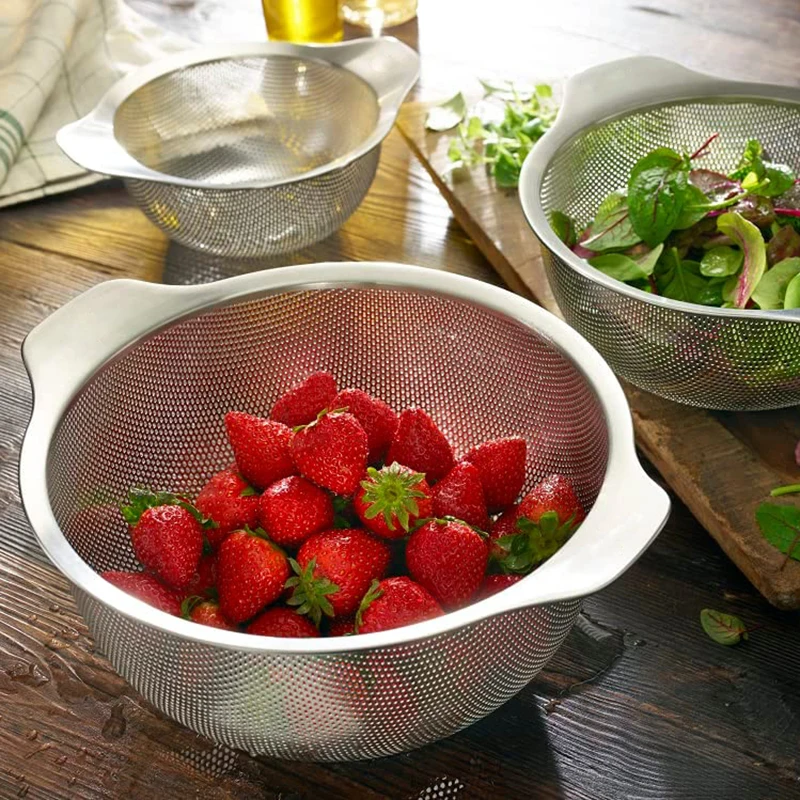 Fruit Vegetable Kitchen Strainer Colanders Set Stainless Steel Drain Wash Storage Drain Basket