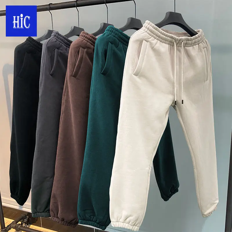 HIC Customized logo heavyweight solid color drawstring terry pants 400G basic casual sports pants