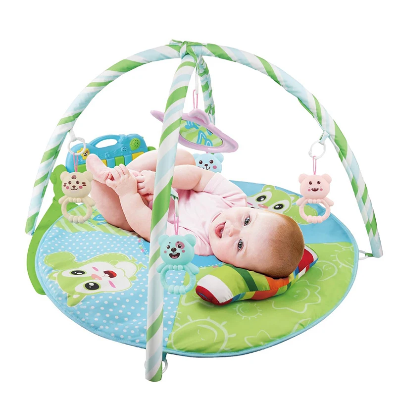 Baby Play Gym Mat Pedal Piano crawling Activity playmat with music and animal rattles