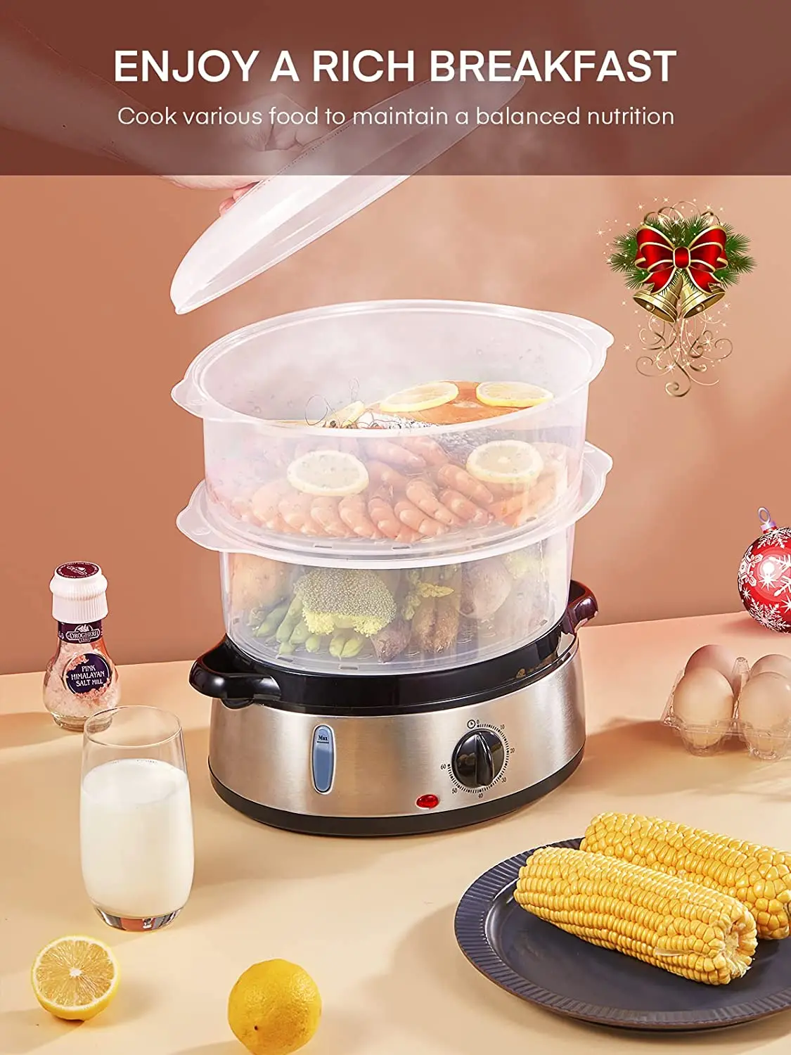 9L 3tiers Electric home food Steam Cooker  with Steamer&timer  for cooking ,food egg corn heating