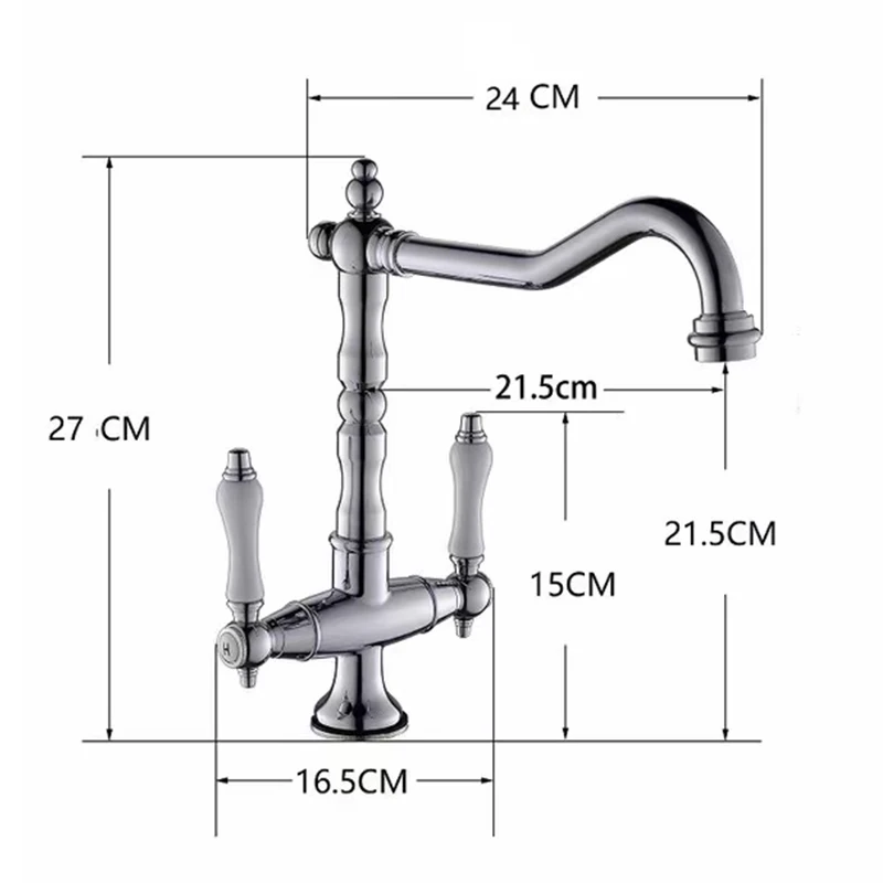 American retro 360 rotating dual handle kitchen hot and cold water tap gold vintage kitchen sink faucet