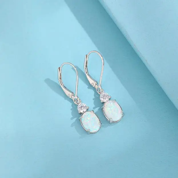 New Design Hot Selling Opal Stud Earring 925 Sterling Silver Fish Hook Geometric Earrings for Wedding Party Gift