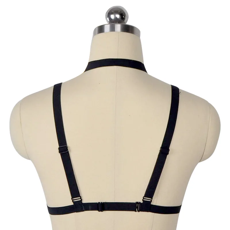 2023 Womens Black Cupless sexy harness bra Halter Strappy Body Caged Bra freesize garter
