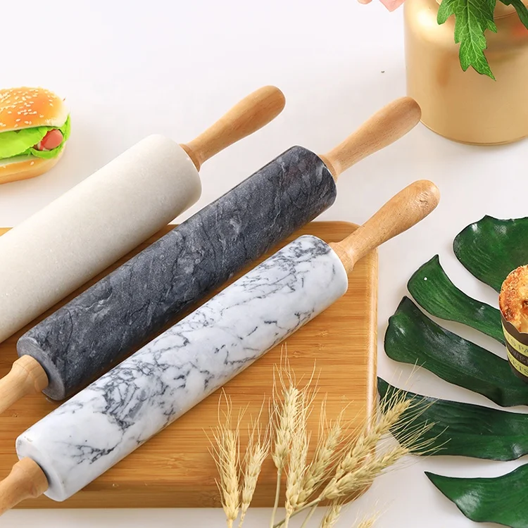 Wholesale Custom  Wooden And Marble Dough Dumpling Rolling Pin For Kitchen