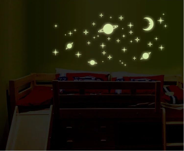 Y0036 Луна Звезда планета Дети ночь стена домашний декор светится в темноте мультфильм наклейка космос