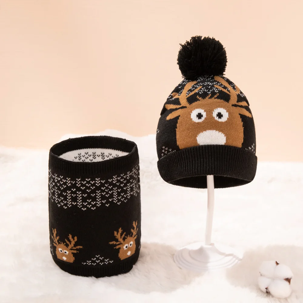 НОВАЯ РОЖДЕСТВЕНСКАЯ вязаная детская шапка нагрудник комплект зимняя теплая детская шапка и шарф