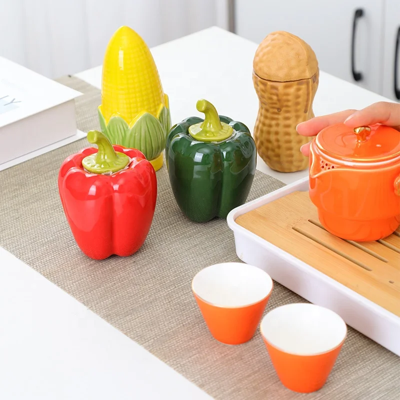 Eco-friendly peach persimmon pepper tea can ceramic moisture-proof storage tank tea packaging box porcelain storage sealed jug