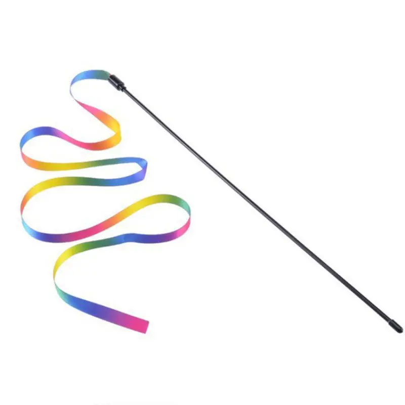 Double-sided rainbow webbing cat-teasing stick Cross border rainbow webbing cat toy dog Internet star cat-teasing stick relief