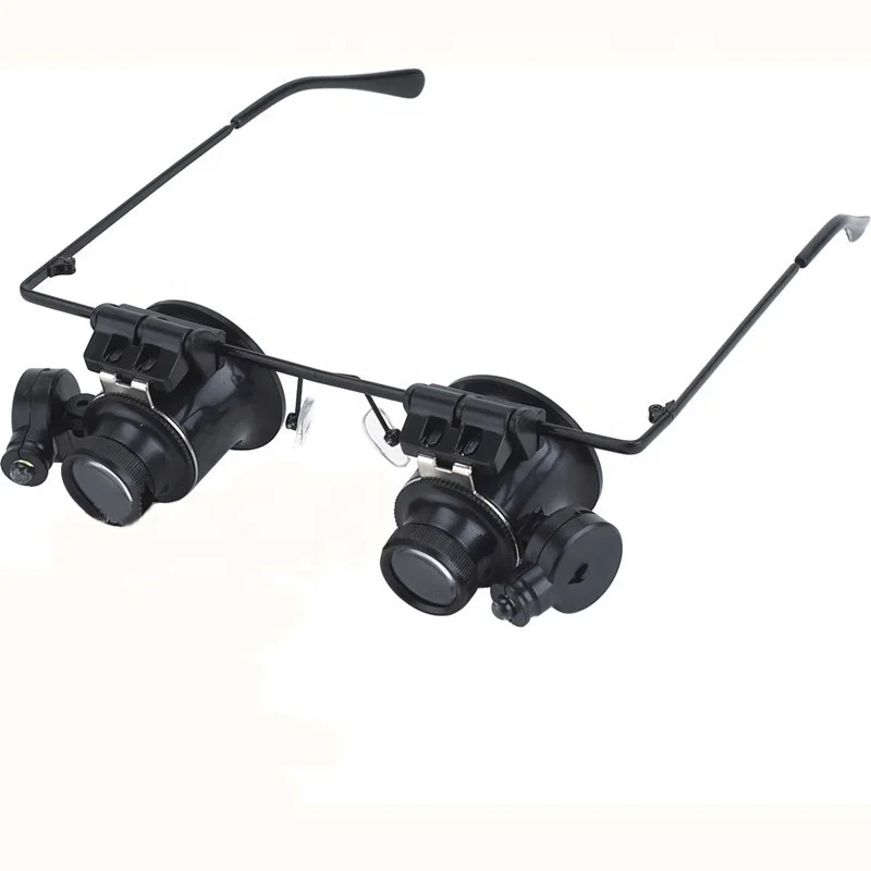 20X High Quality Magnifier Microscope Double Eye Lupa Glasses Loupe Lens Watch Repair Magnifier with LED Light