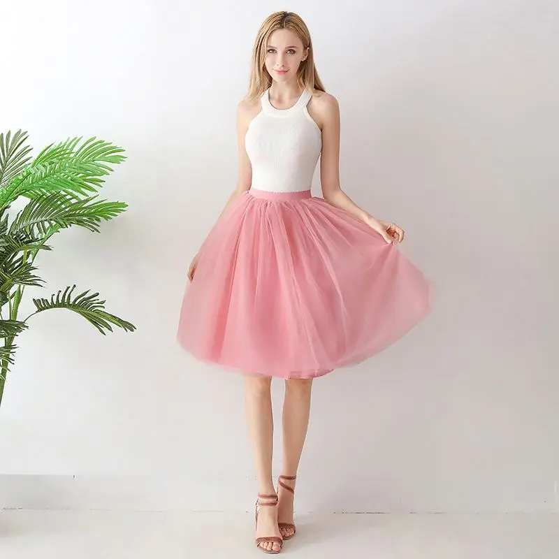 5 layers skirt Women fashion Tulle Skirts High Waist Pleated Tutu Midi Womens Puffy Mesh Petticoat Lolita Skirt