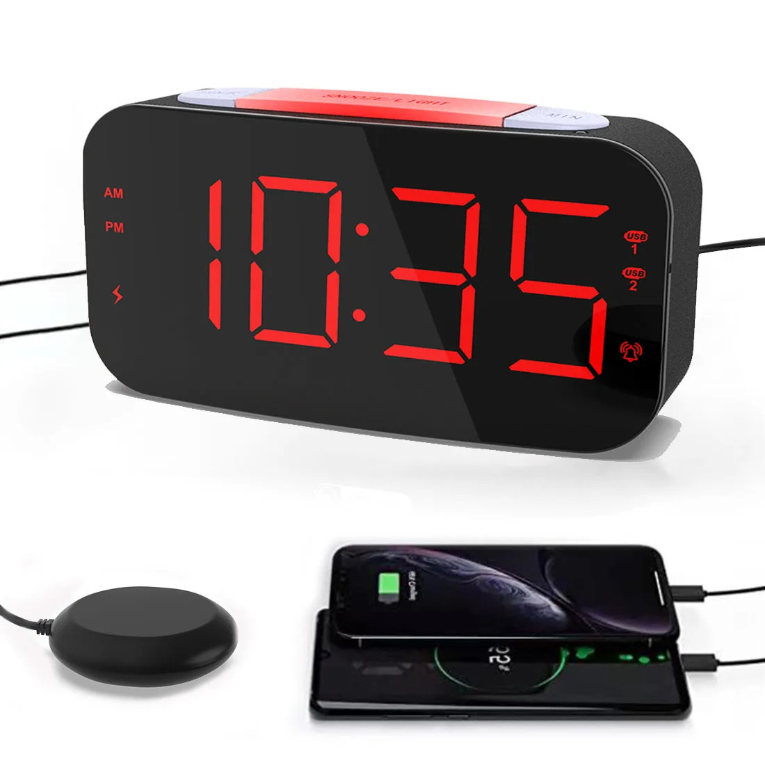 Wholesale Fashion Extra Loud Alarm Clock Bed Shaker Black Deaf Alarm Clock Reloj Despertador Digital