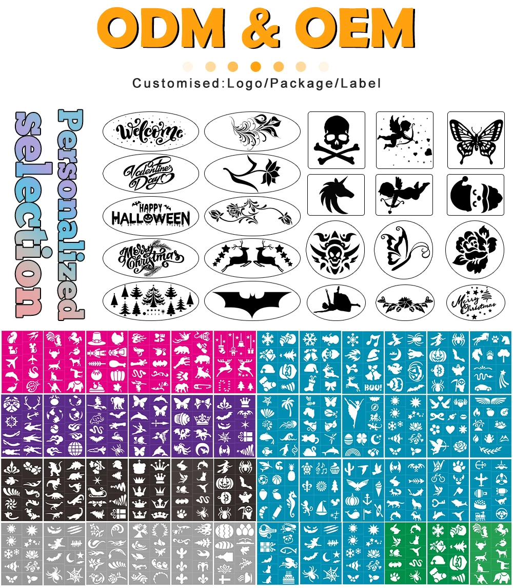 KHY Temporary Stuff Application Brow Airbrush Solution Halloween Paint Skull Flower Tattoo Butterfly For Face Painting Stencil