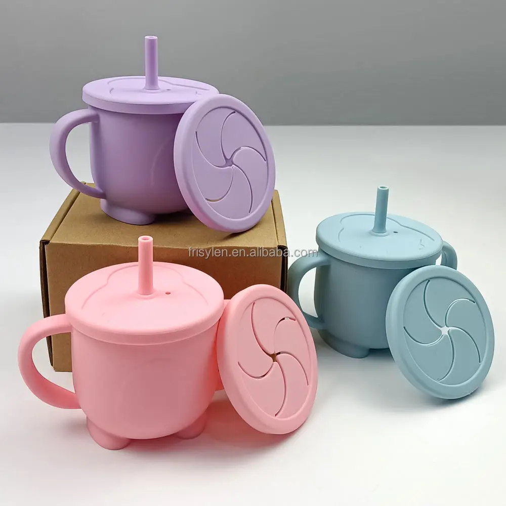 Baby Food Grade Silicone Cup with Straw and Lid Waterproof Leak-Proof Sippy Cup Small Glass for Thanksgiving Low MOQ